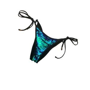 Zaful Bikini Bottoms SZ6 Green Blue Sequin Cheeky String Tie Bodybuilding Beach